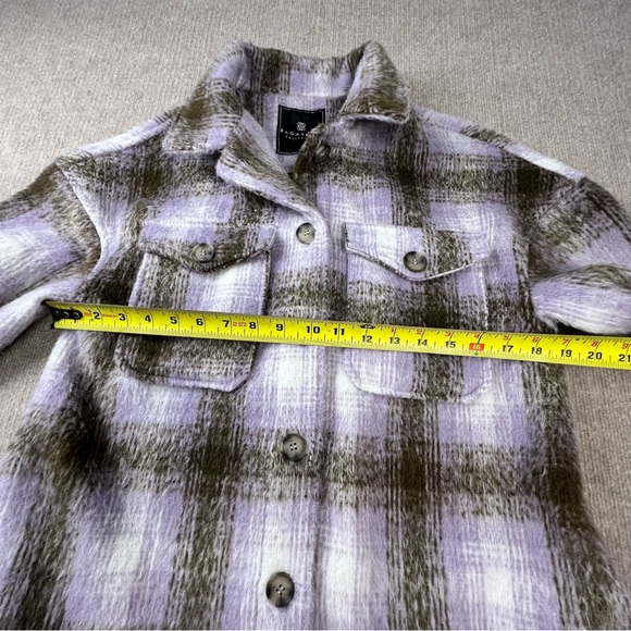 Bagatelle Purple Plaid Women’s Jacket Shacket Button Up Size Small Oversized - Picture 12 of 14